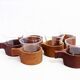 Set of 6 glasses or cups made of glass and teak