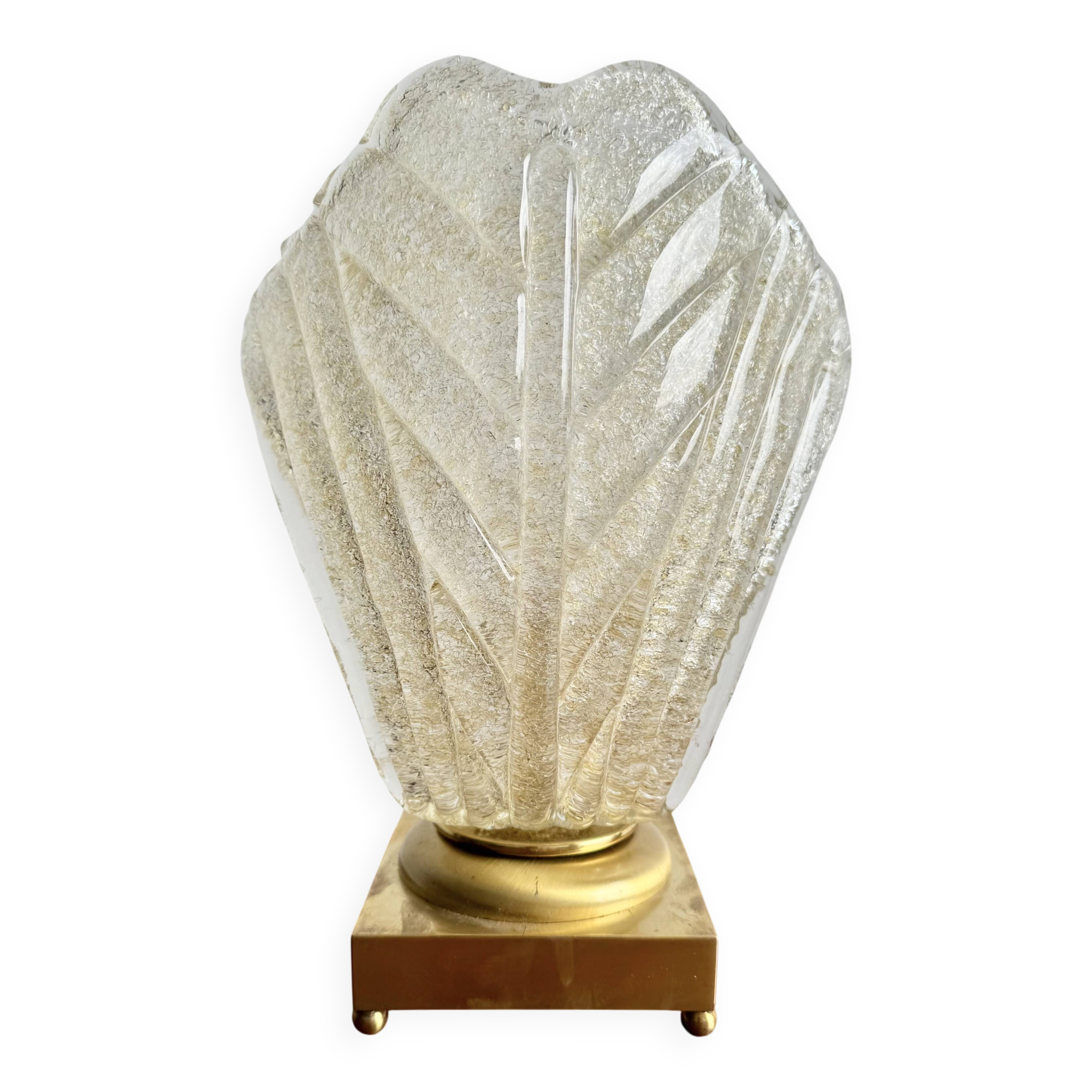 Lampe de table vintage en laiton et verre en forme de feuille