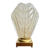 Lampe de table vintage en laiton et verre en forme de feuille