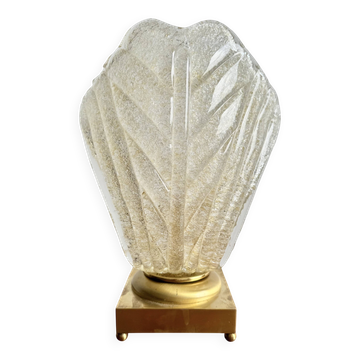 Lampe de table vintage en laiton et verre en forme de feuille