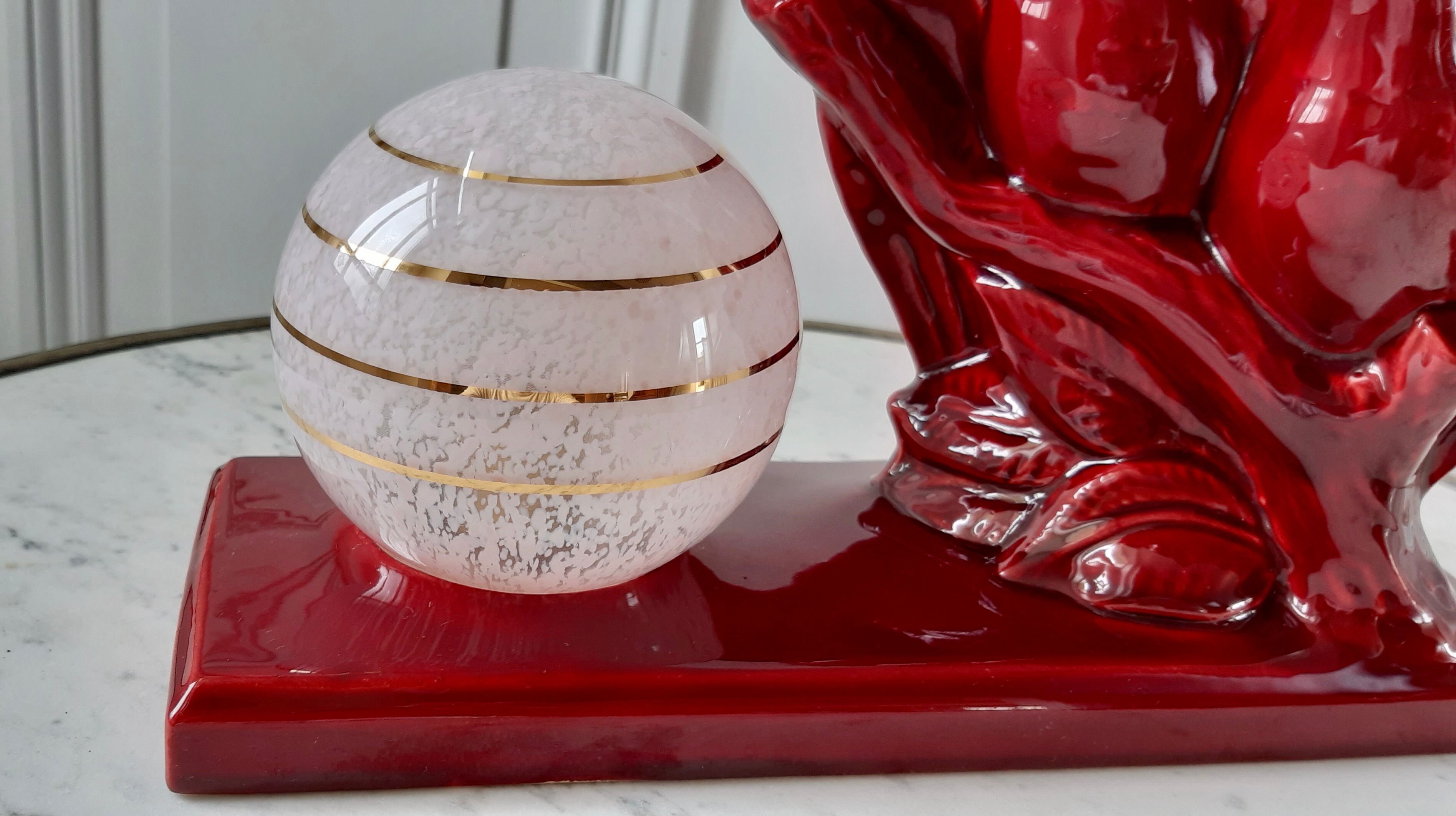 Art Deco ceramic lamp and glass globe of Clichy 30s