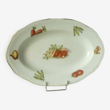 Hollow and oval earthenware dish with 4 seasons vegetable decoration