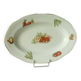 Hollow and oval earthenware dish with 4 seasons vegetable decoration