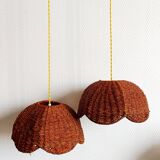Pair of wicker flower hanging baskets
