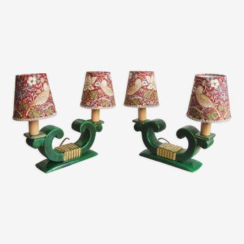 Pair of Art Deco ceramic lamps signed B Lasalle with four handmade lampshades in France