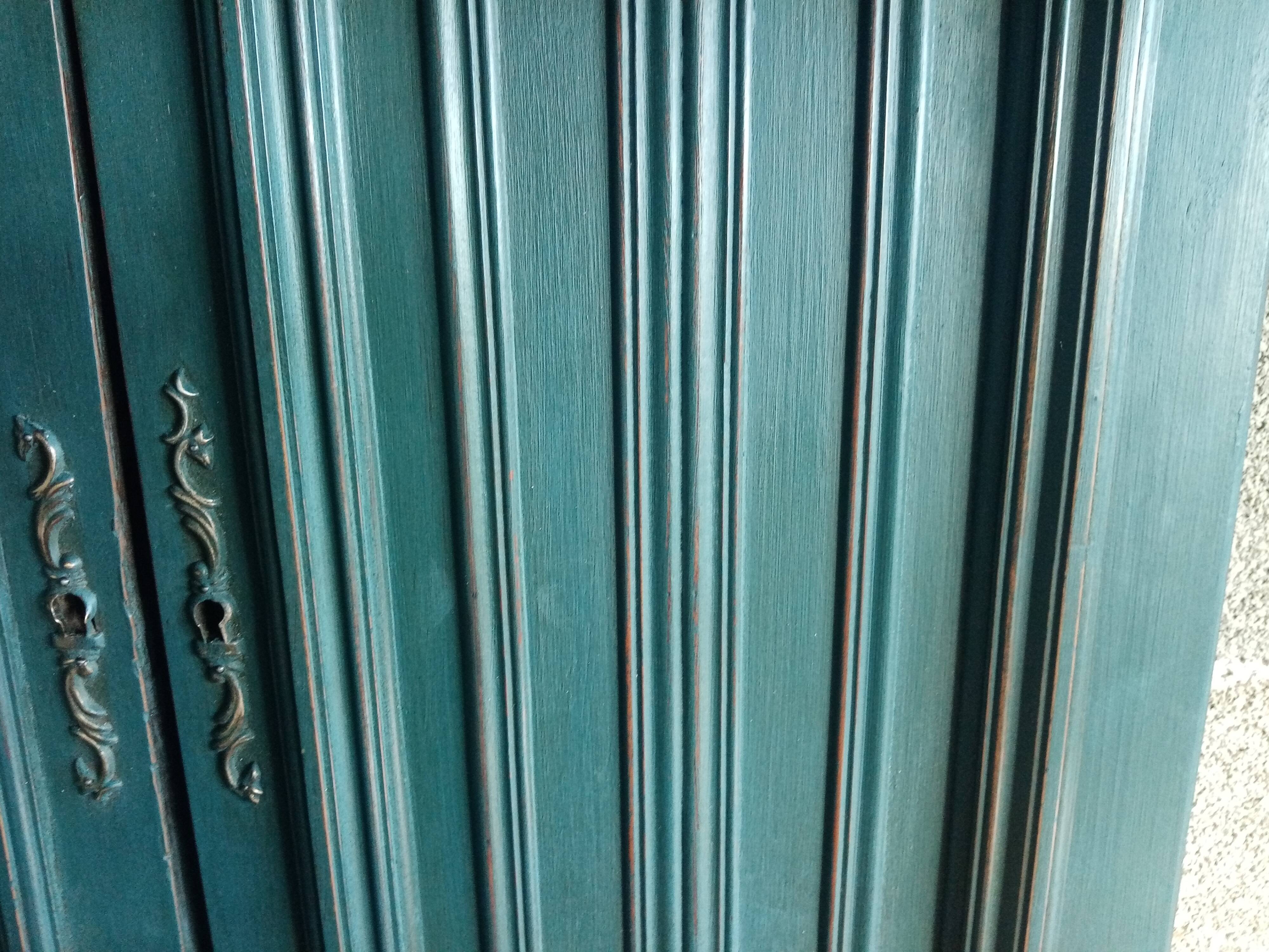 Pair Old Patinated Door Blue Aubusson Wooden Door Deco