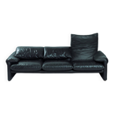 Maralunga sofa in brown black leather by Vico Magistretti for Cassina, 1970
