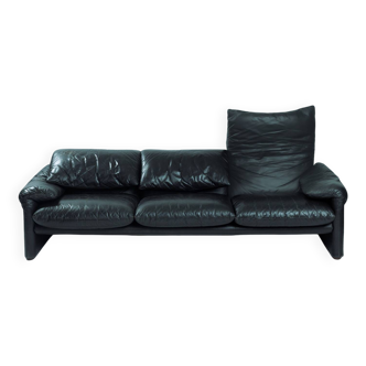 Canapé Maralunga en cuir marron noir par Vico Magistretti pour Cassina, 1970