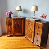 Pair of Art Deco bedside tables in solid walnut, 1940