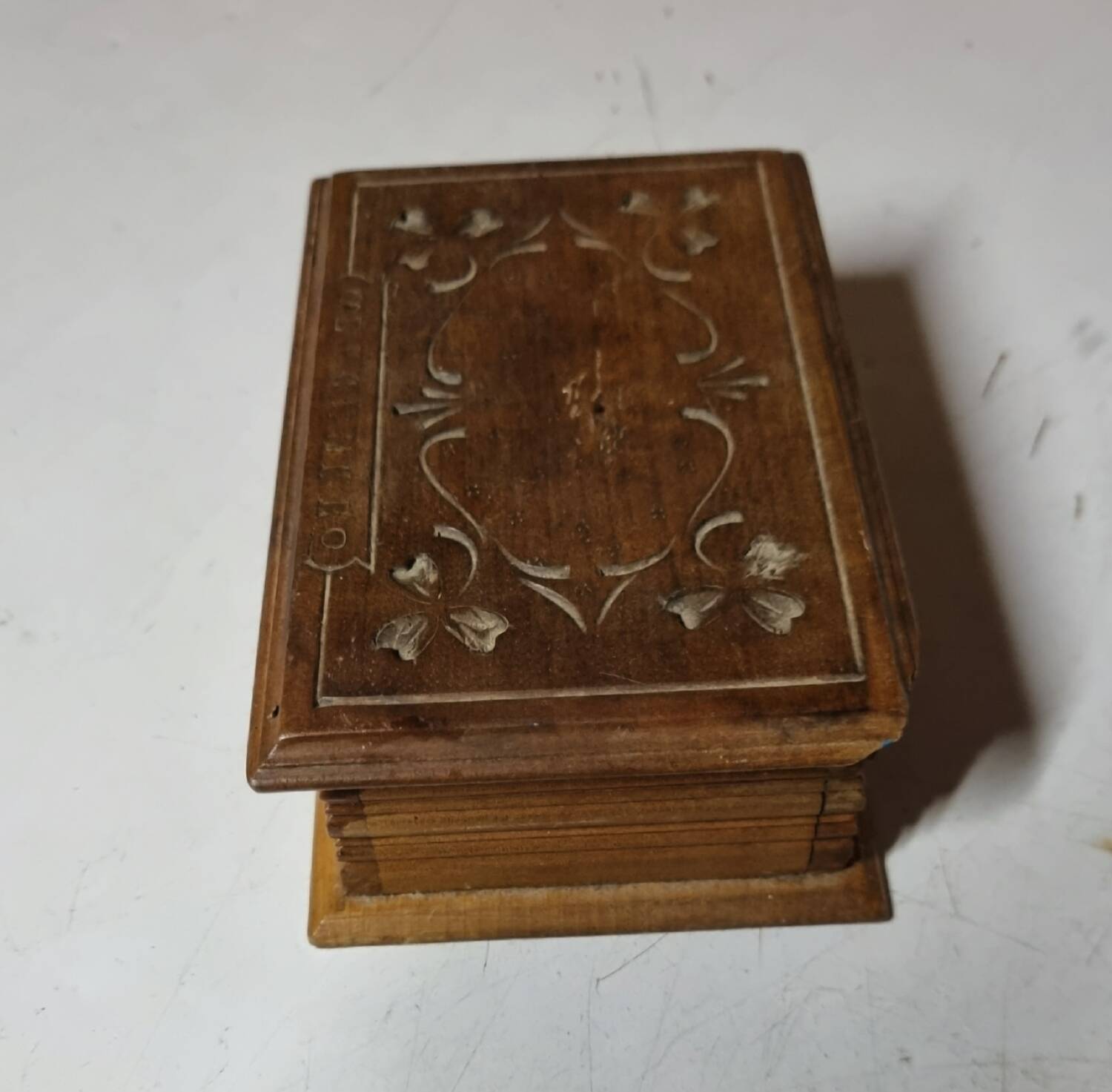 Small antique wooden chest / box with engraving