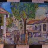 HS PAINTING/CANVAS GENRE SCENE ANIMAL STREET signed lower right J.SCARDO