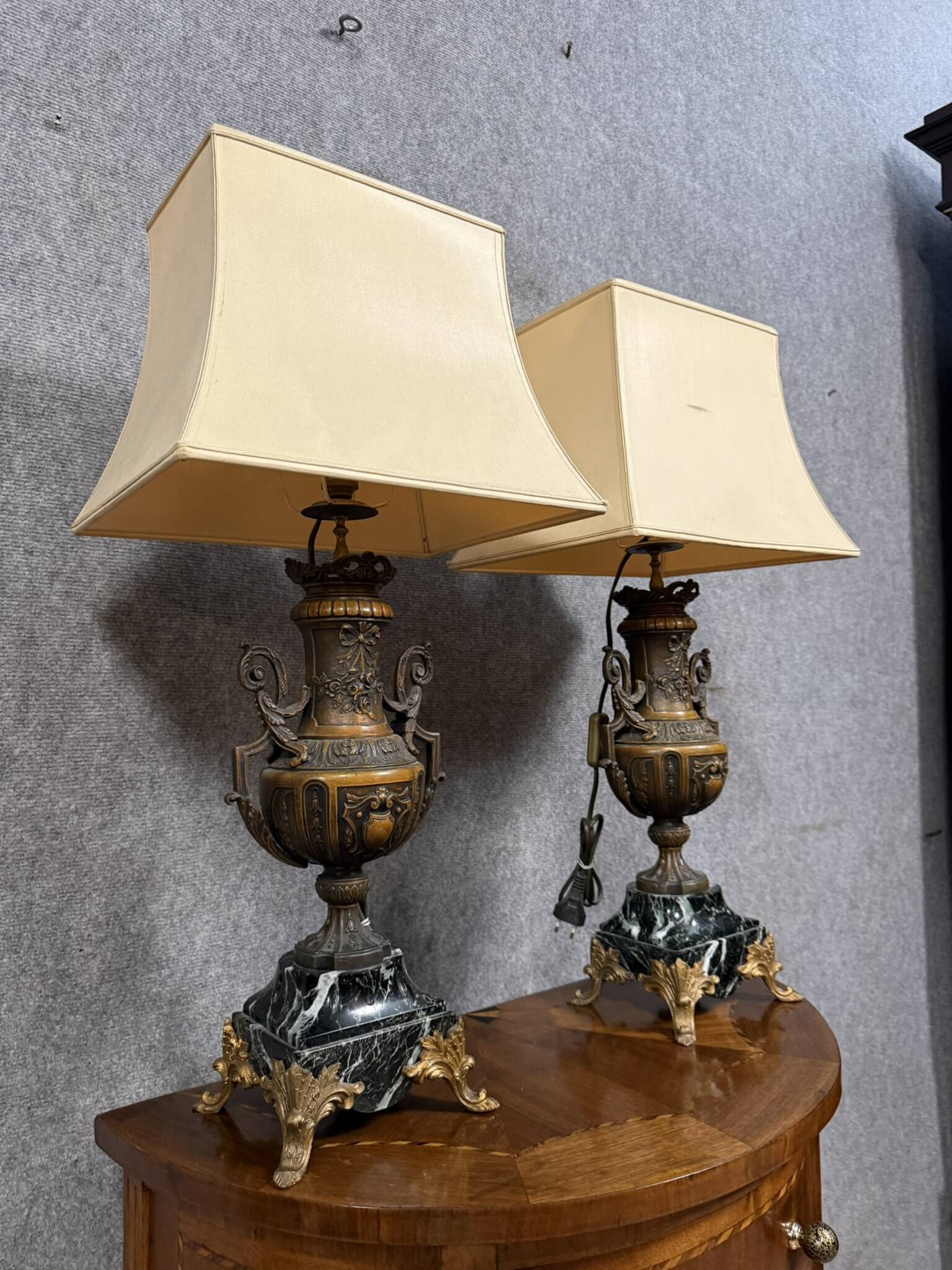 Pair of Napoleon III period lamps in patinated spelter, circa 1880