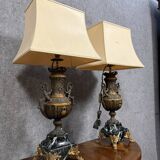 Paire de lampes époque Napoléon III en régule patiné vers 1880