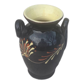 Vase amphore en céramique émaillée jaune et noir peint à la main vintage