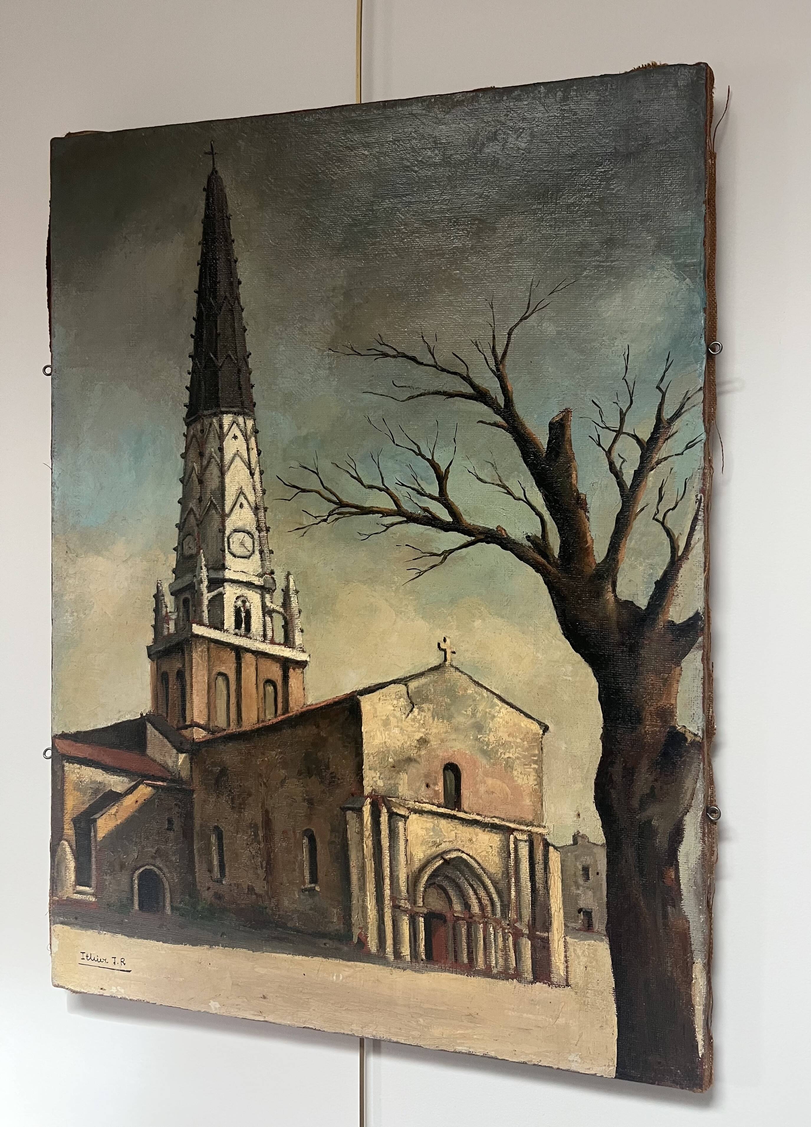 Jean Robert Ithier (1904-1977) Ars en Ré, View of the church, oil on canvas signed