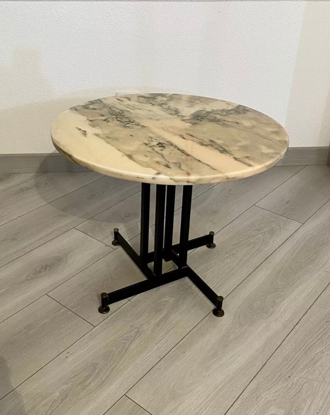 Table guéridon marbre et metal design italien annee 60