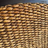 Set of two colonial dark-brown wooden armchairs with natural rattan seating (pair)