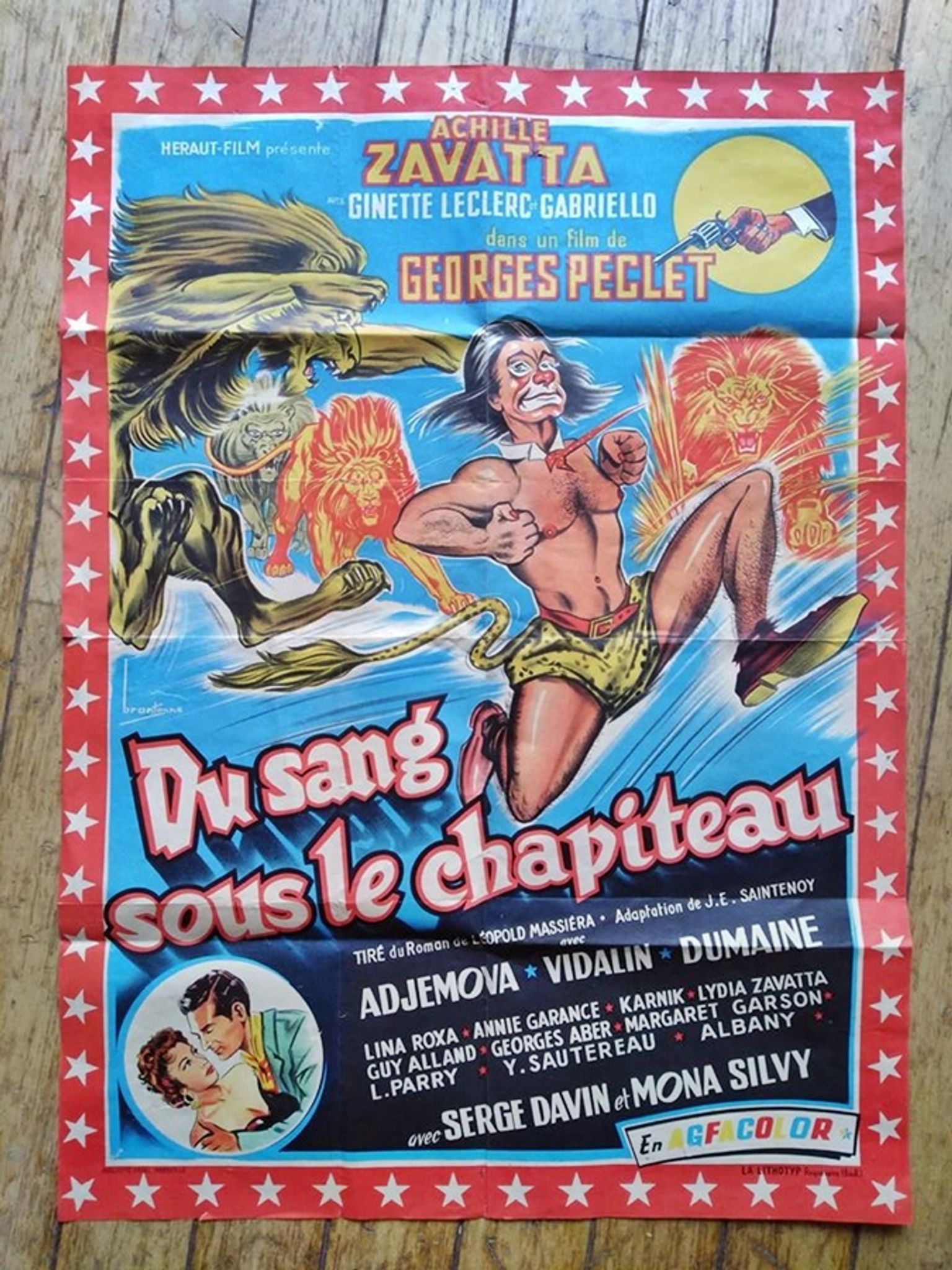 Original poster 1957 of blood under the big top achile zavatta circus georges péclet