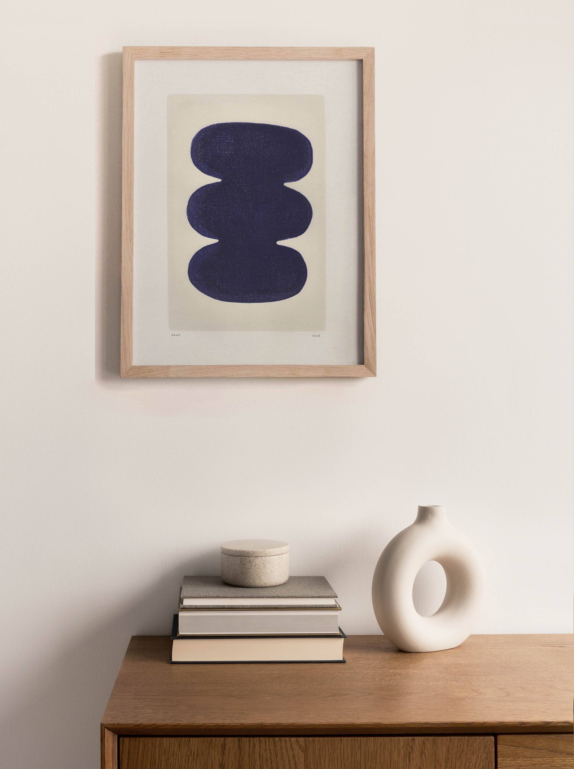 Abstract painting 30x40cm contemporary illustration blue signed Eawy