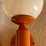 Vintage wooden globe wall light in white glass