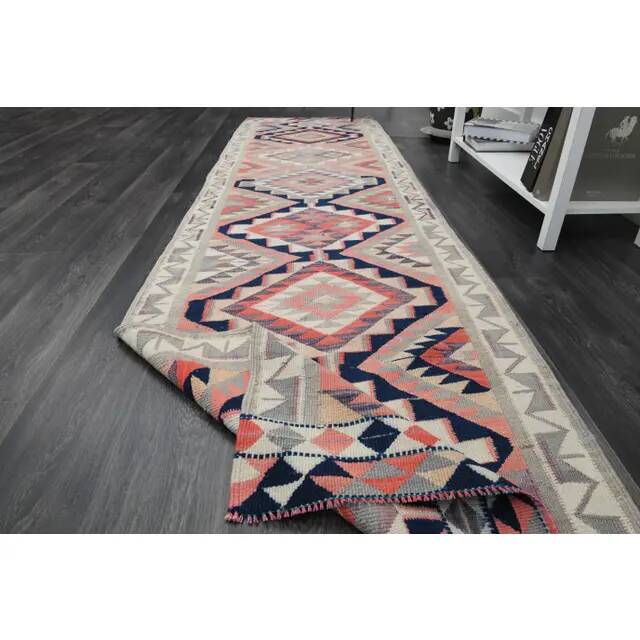 1970s Vintage Turkish Oushak Handmade Wool Cotton Orange Runner Rug 89x319