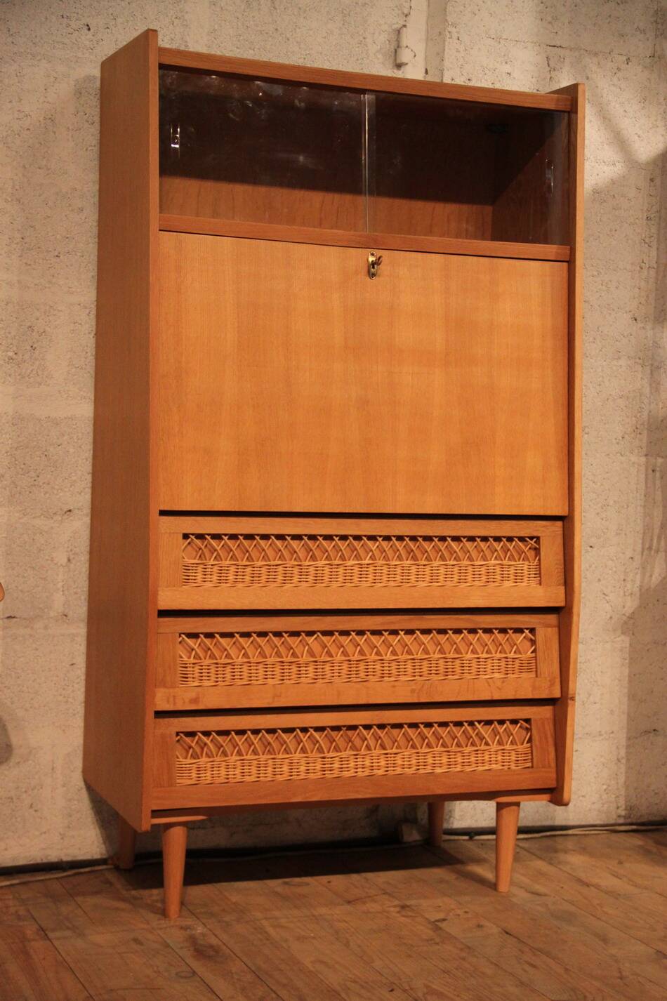 Vintage wicker rattan secretary desk