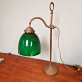 Lampe de bureau Art déco en laiton et opaline verte, 1920-30