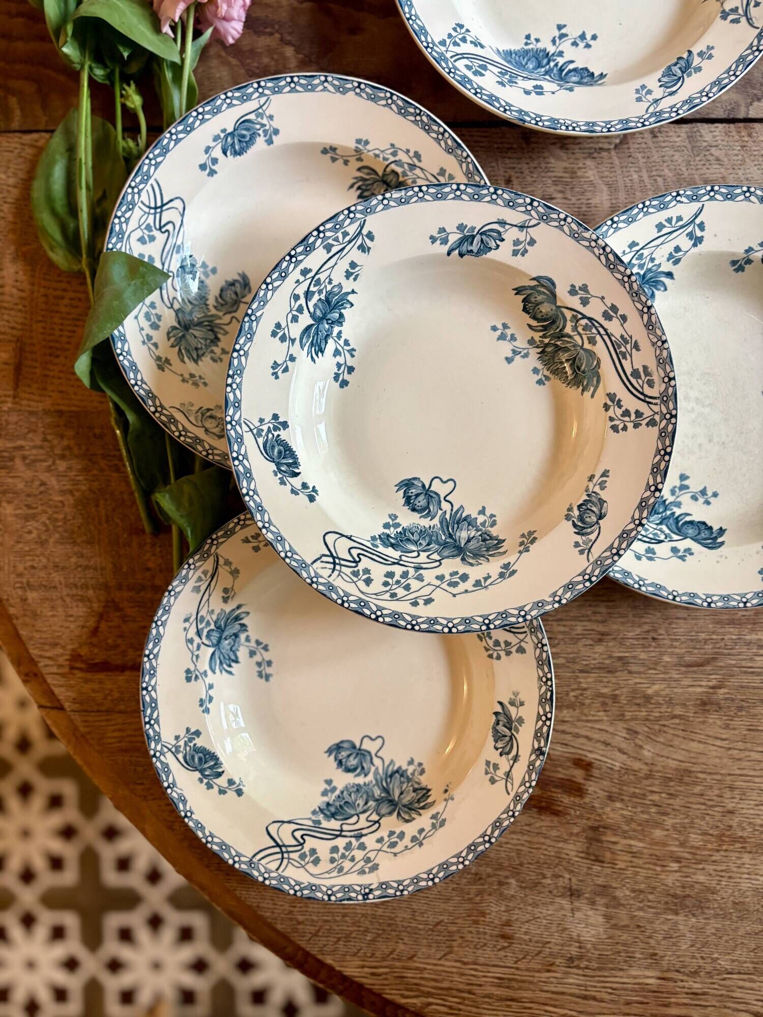 Set of 8 antique deep plates in ironstone, Royat from Sarreguemines.
