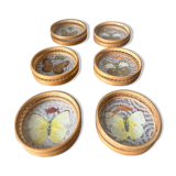 Lot de six sous verres en bambou et papillons