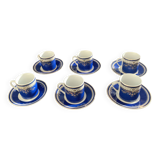 Porcelain coffee service, composed of 12 pieces, 6 cups and 6 saucers, royal blue color