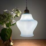 Suspension globe vintage en opaline bleue