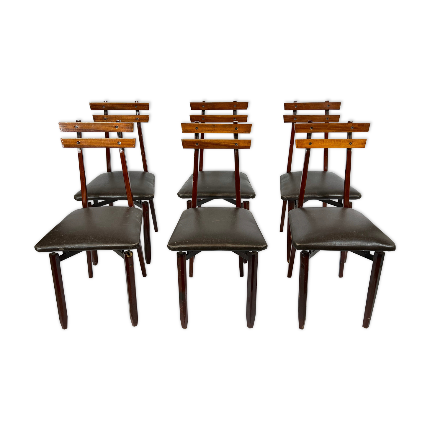 Set of six Mid-century Italian wood chairs
