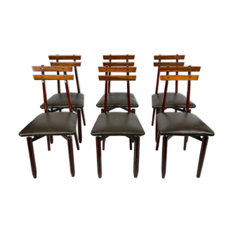 Ensemble de six chaises en bois italien du milieu du siècle