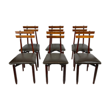 Ensemble de six chaises en bois italien du milieu du siècle