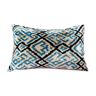 Ikat cushion in blue and black velvet