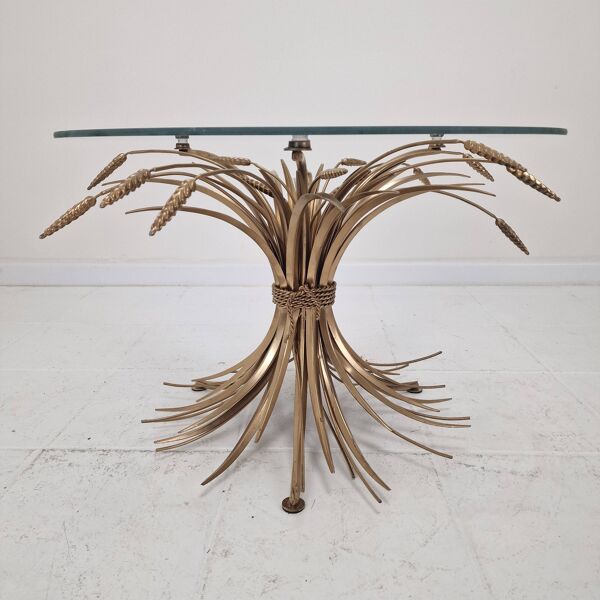Table basse dorée style Hollywood Regency Coco Chanel en forme de gerbe de blé, 1970