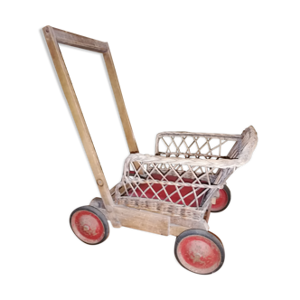 Ancient doll stroller /wicker and wood