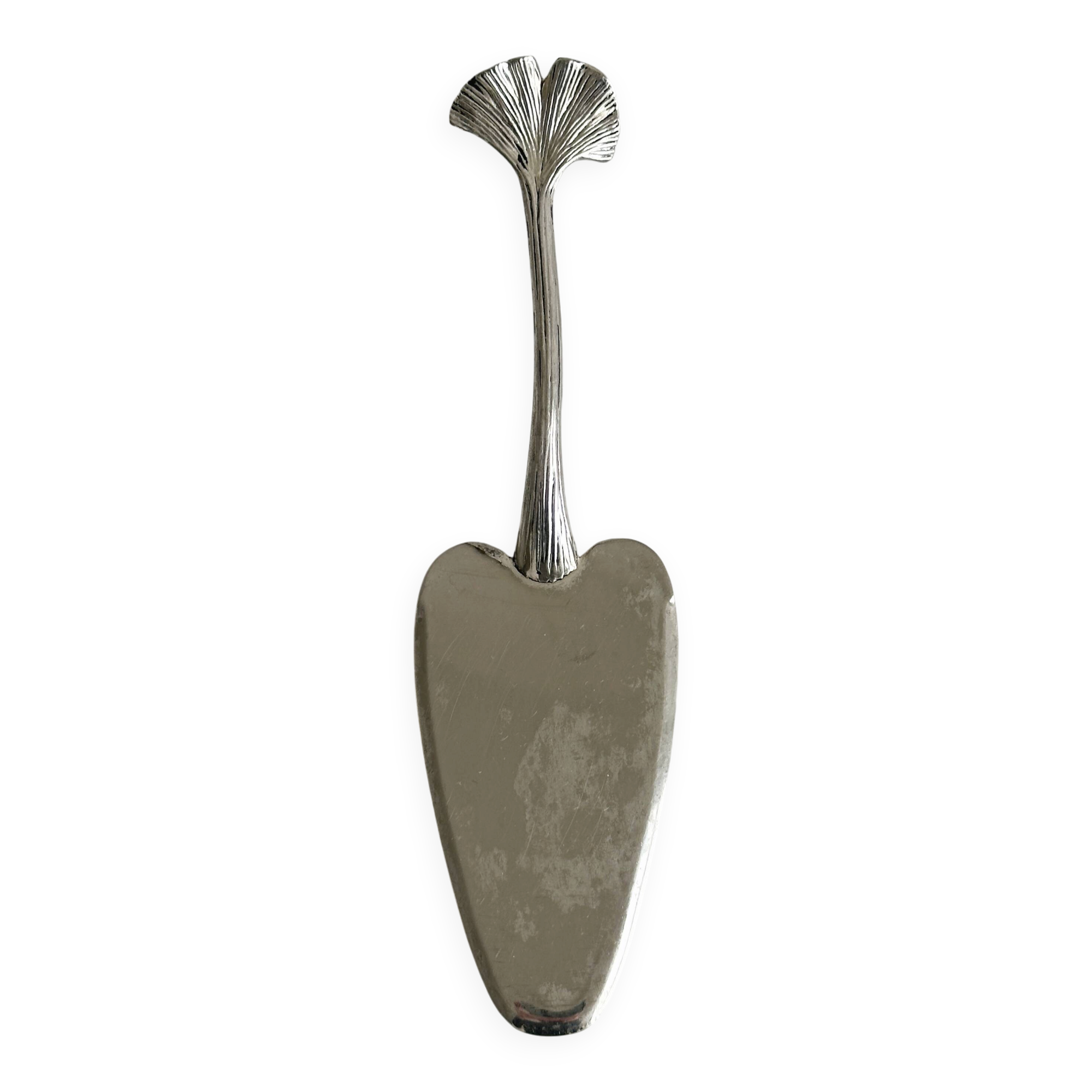 White metal cake server ginkgo