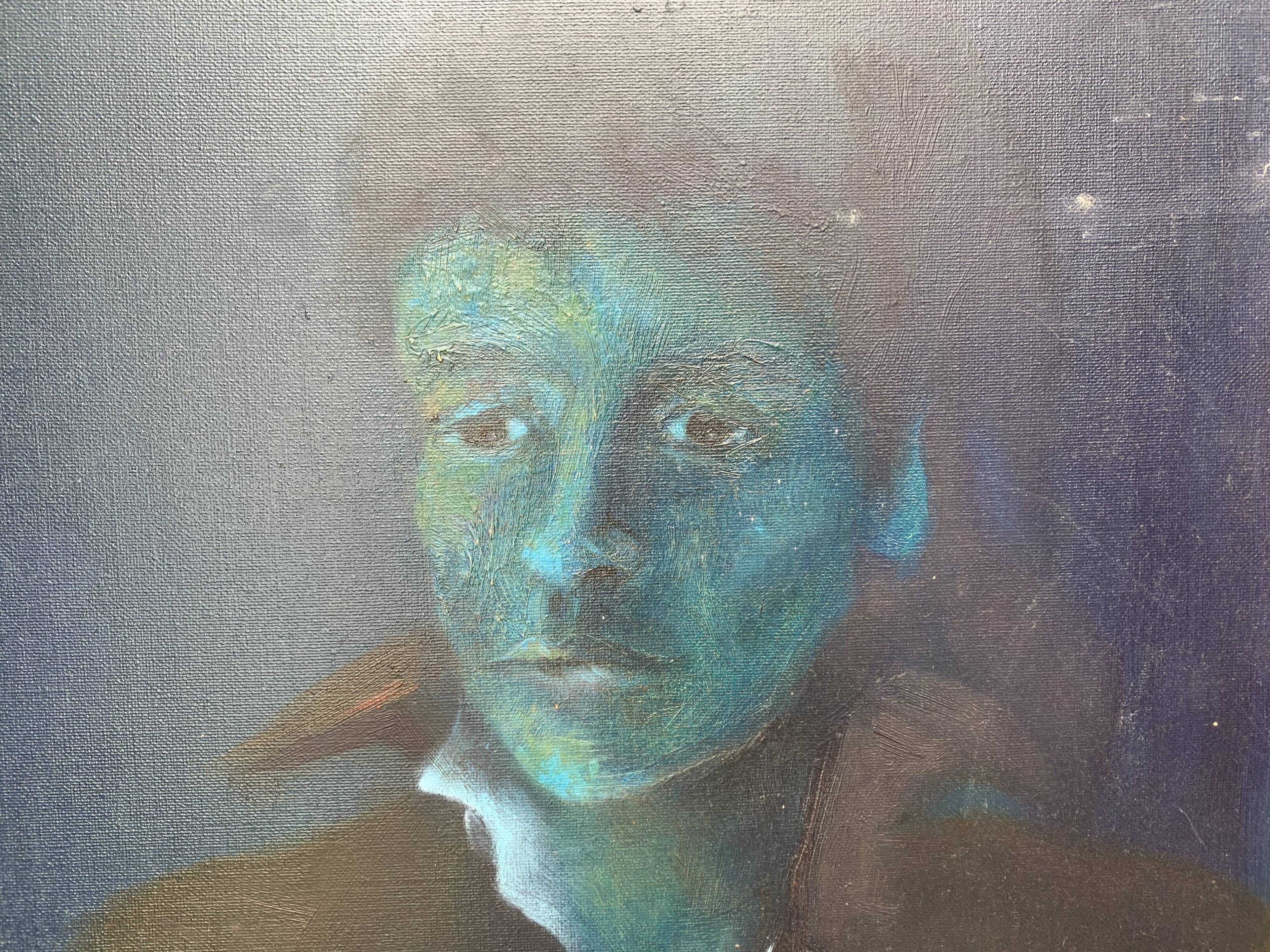 20th Oil School on Canvas Portrait of Man in the Shadows 62 X 50