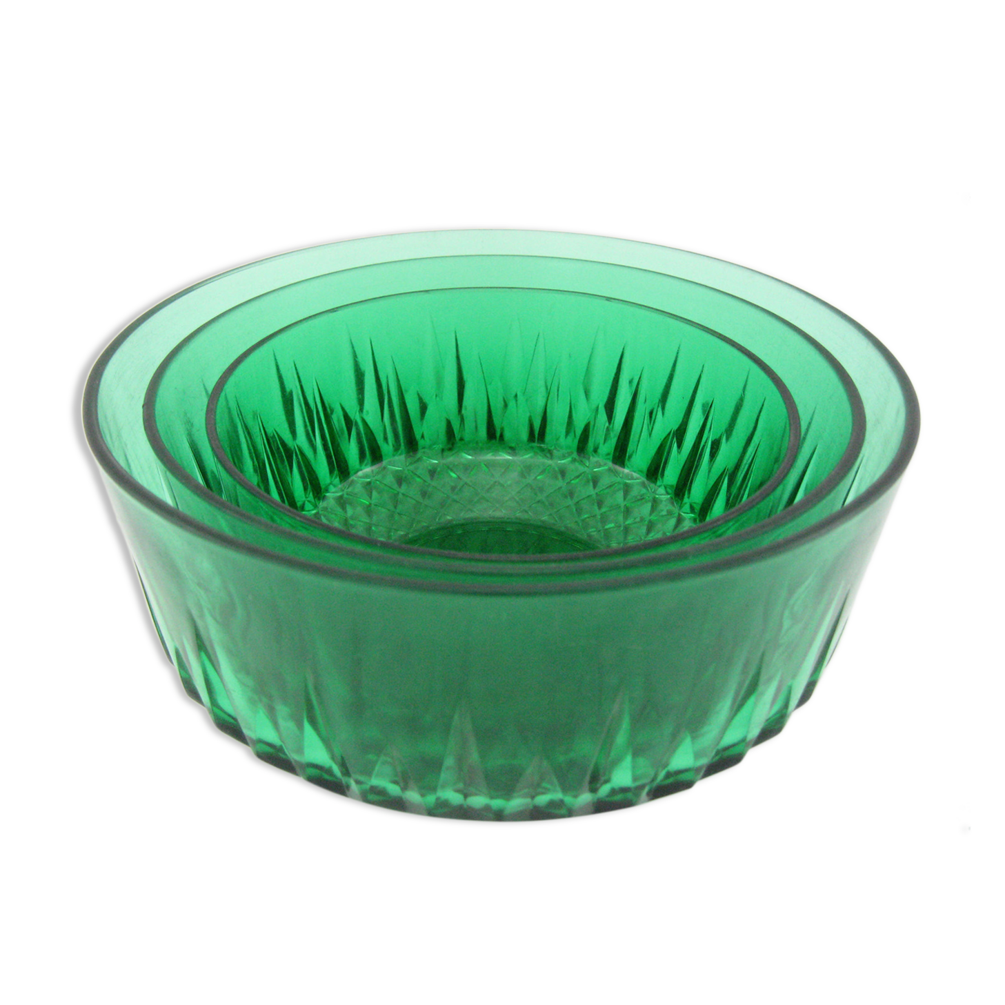 3 glass bowls soaked emerald green - Arcoroc France - vintage 60s