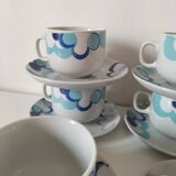6 vintage cups and 6 saucers with blue cloud decoration by Chriss G.