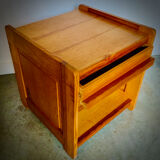 Bedside table with drawer in solid blond pine varnish 1970
