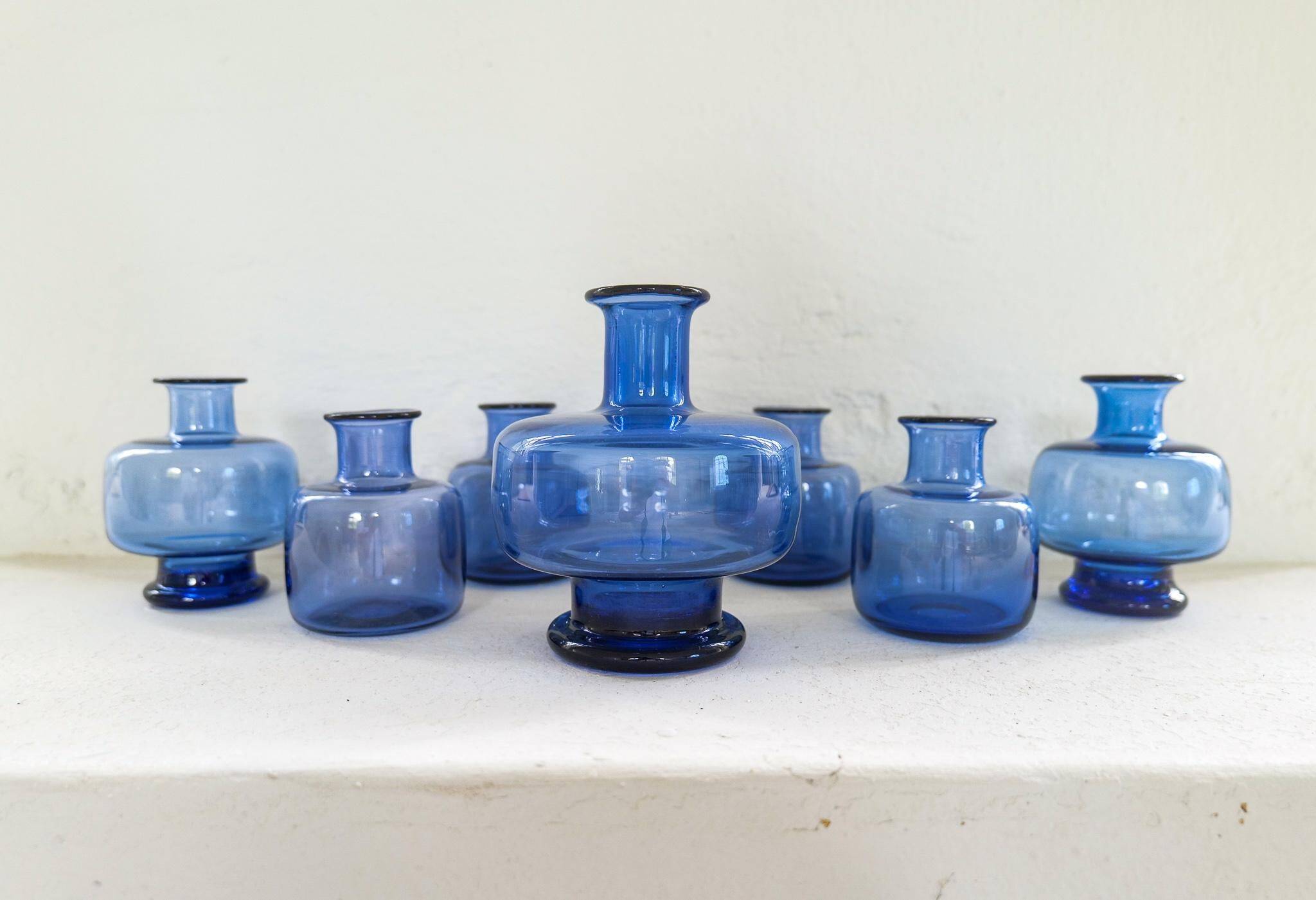 7 vases midcentury modern par Per Lutken pour Holmegaard, Danemark