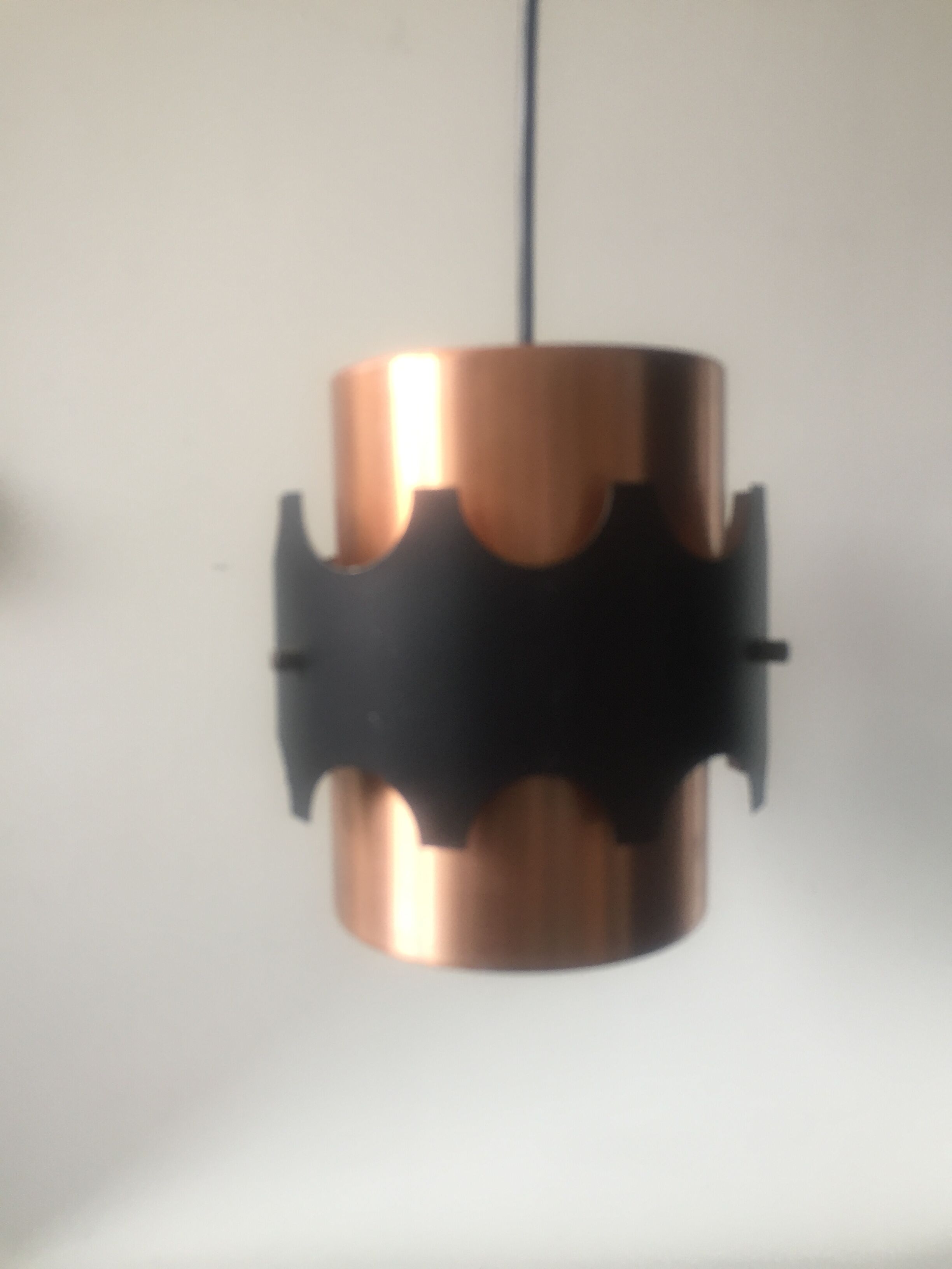 Danish ceiling pendant 1960's in black & copper metal Jo Hammerborg