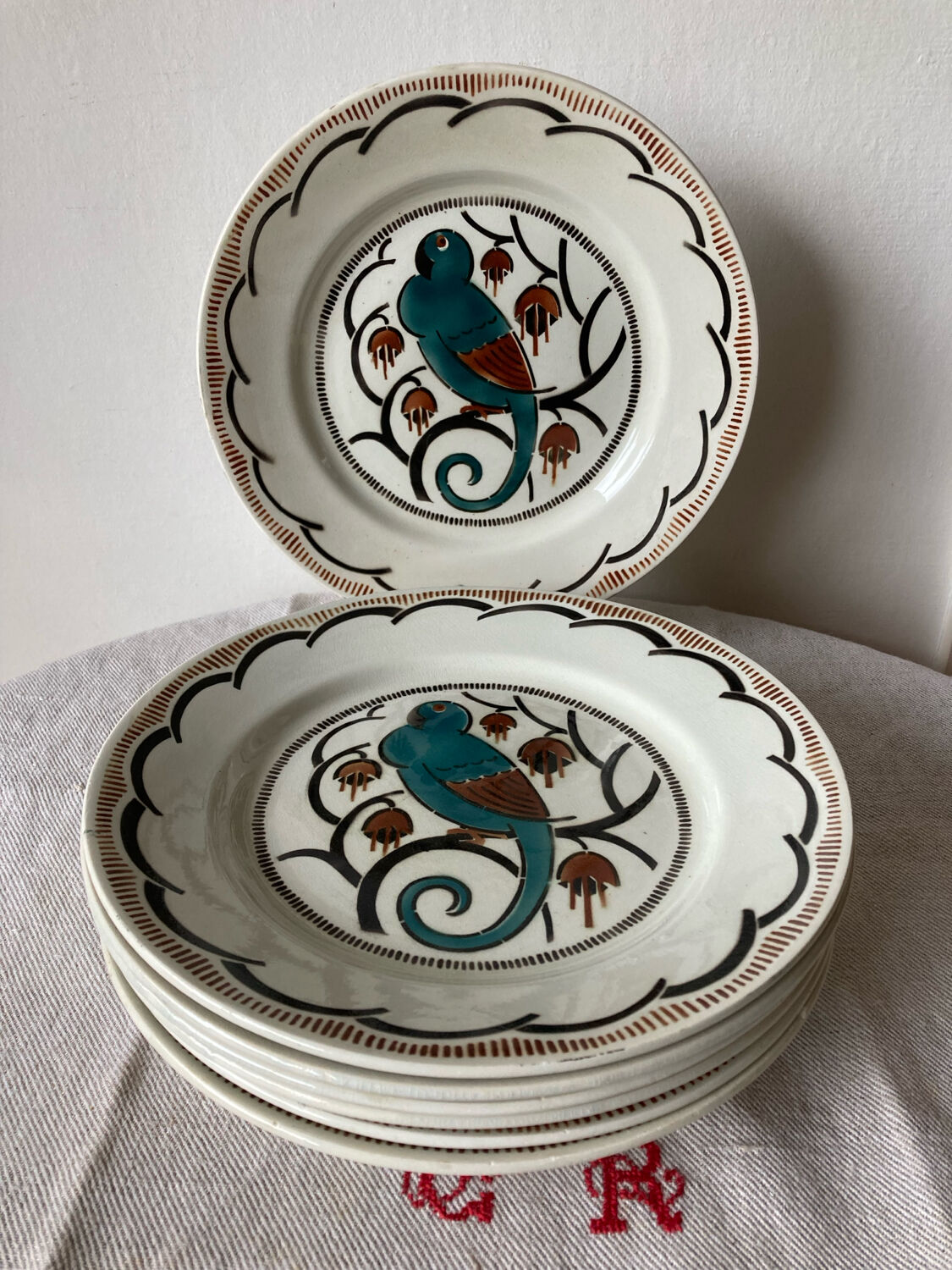 Ironstone plates, K&G Luneville, parakeet model.