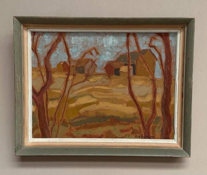 Original Swedish Oil on Panel – "Autumn Landscape" – Signed – Vintage and Framed – 46 × 36 cm (18.1" × 14.2")