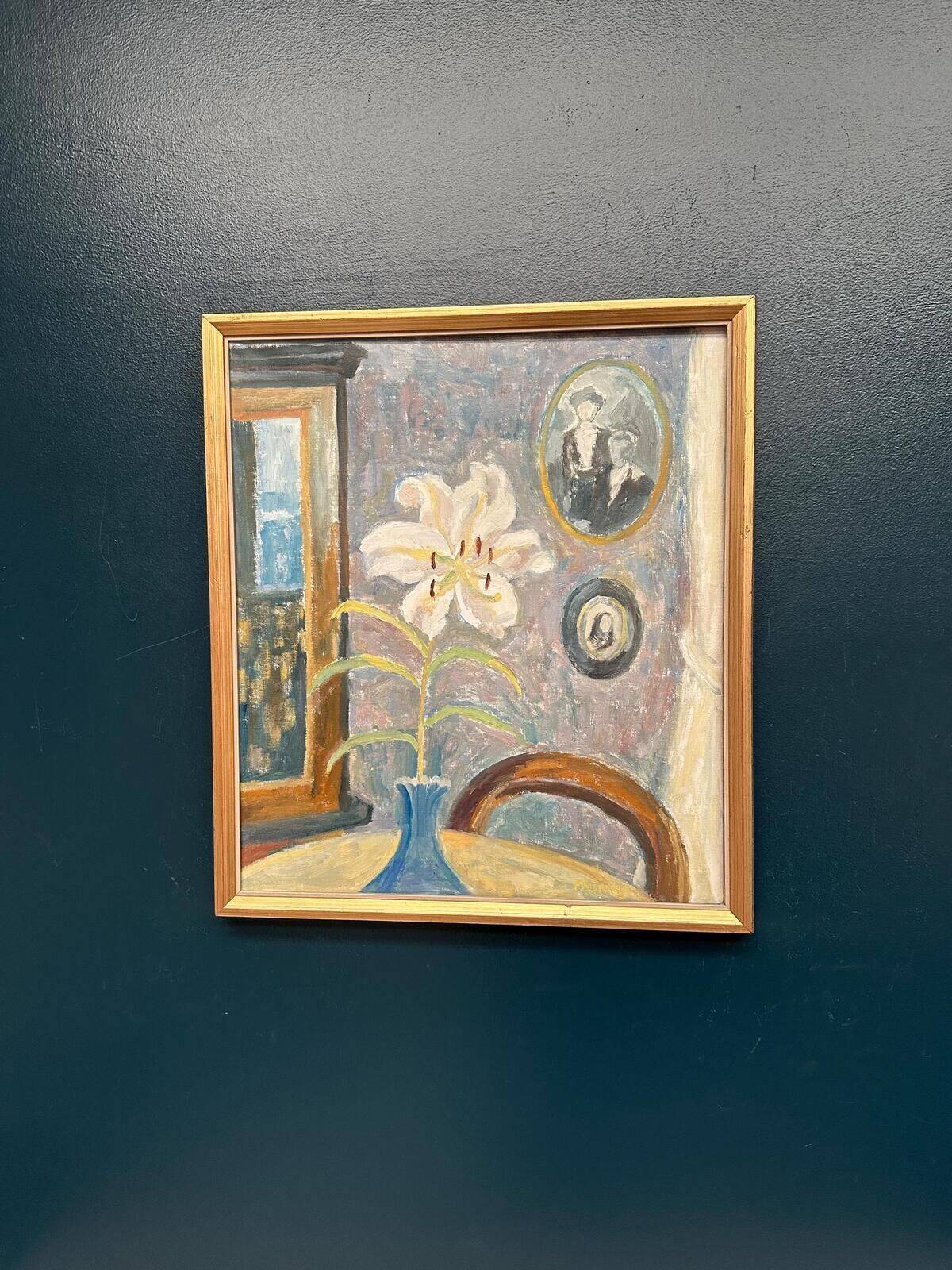 Swedish Oil on Panel – “The White Lily” by M. Niklas (May Nicklasson)
