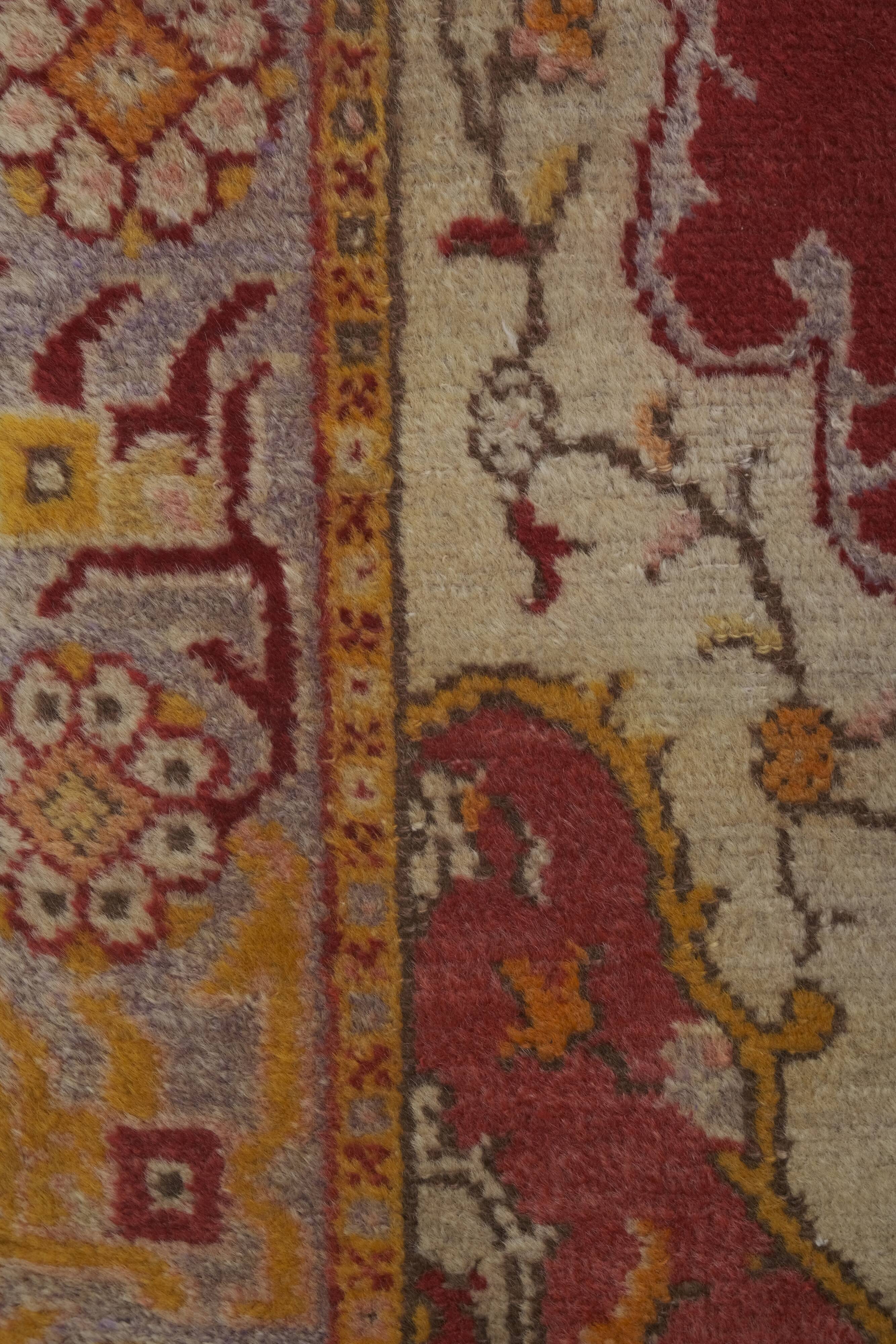 Vintage Red and Pink Turkish Oushak Rug - Kitchen Rug 3'5" X 7'4"