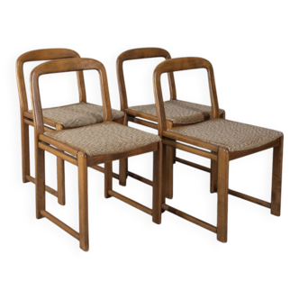 Set of 4 vintage 1960s chairs in wood and beige fabric, Italian design