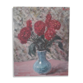 old still life painting with a bouquet of red flowers. circa 50